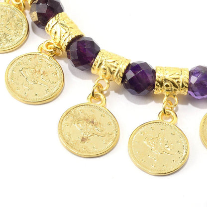 Coin Charm Necklace with Gemstone Beads - Gold Turkish-Inspired Necklace, Multiple Gemstone Options - TurkishBling