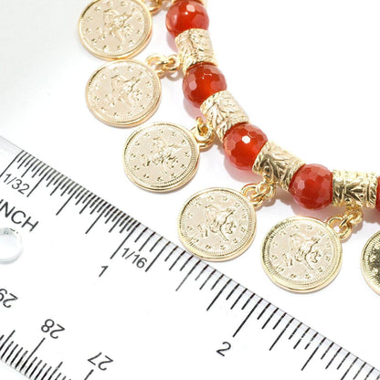 Coin Charm Necklace with Gemstone Beads - Gold Turkish-Inspired Necklace, Multiple Gemstone Options - TurkishBling