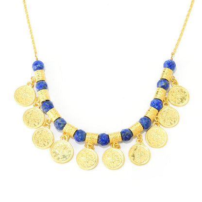 Coin Charm Necklace with Gemstone Beads - Gold Turkish-Inspired Necklace, Multiple Gemstone Options - TurkishBling