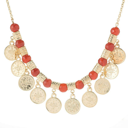 Coin Charm Necklace with Gemstone Beads - Gold Turkish-Inspired Necklace, Multiple Gemstone Options - TurkishBling