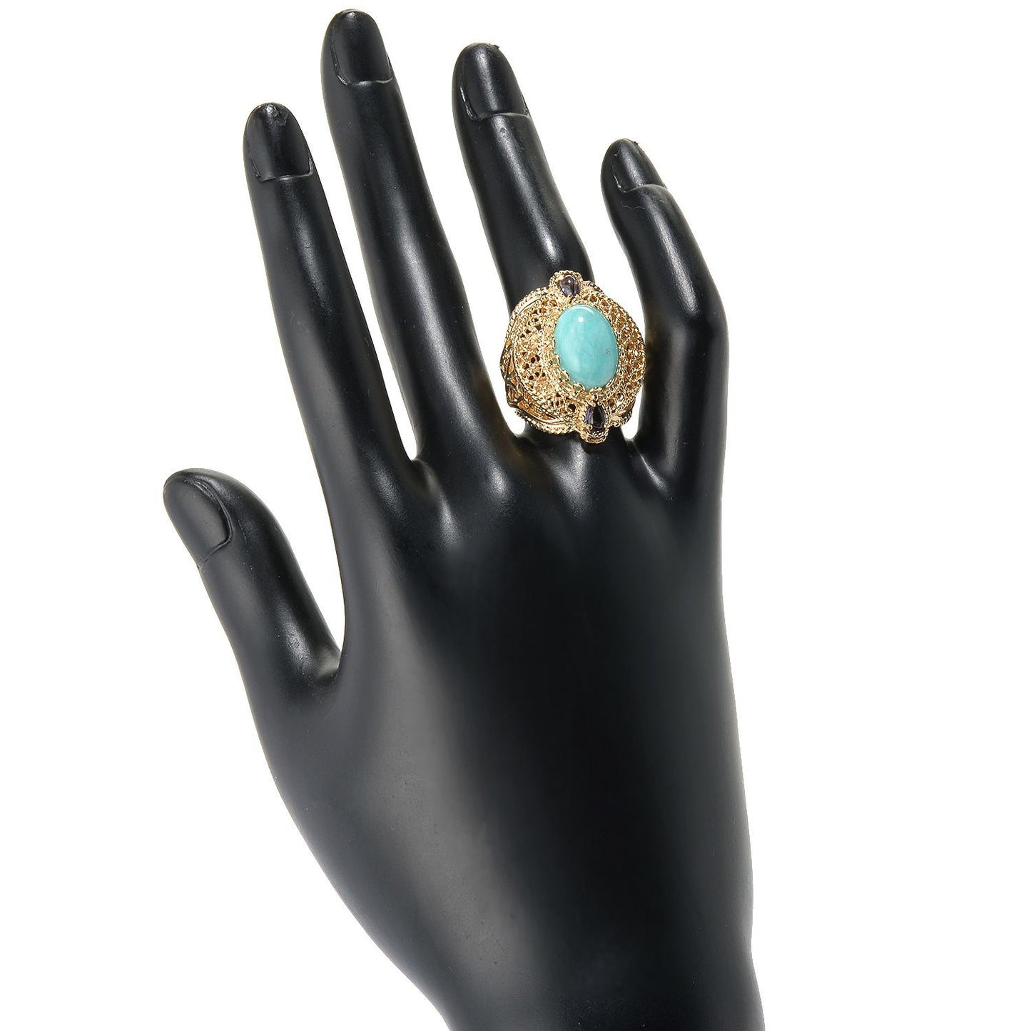 Turkish Filigree Genuine Amazonite and Amethyst Gemstone Ring