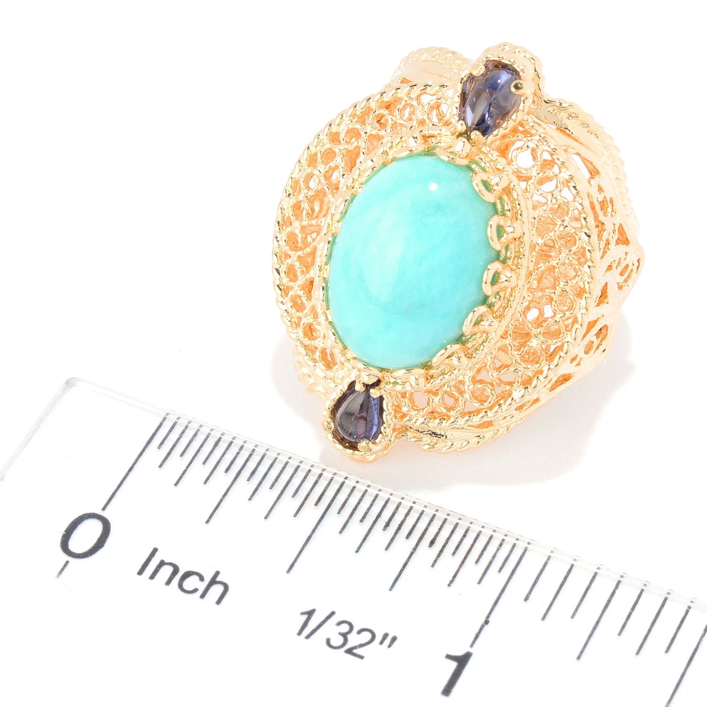 Turkish Filigree Genuine Amazonite and Amethyst Gemstone Ring