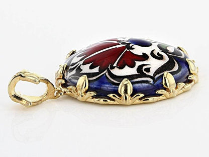 Floral Ceramic Pendant – Hand-Painted Design in 18k Gold over Bronze - TurkishBling