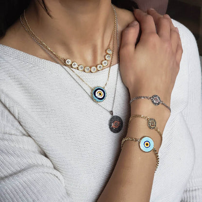 Gold over Sterling Silver Evil Eye Bracelet - TurkishBling