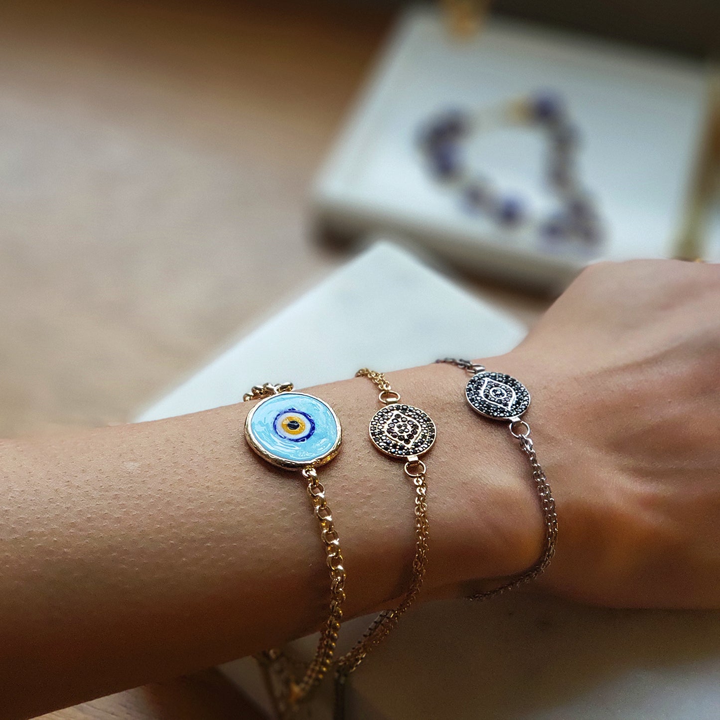 Gold over Sterling Silver Evil Eye Bracelet