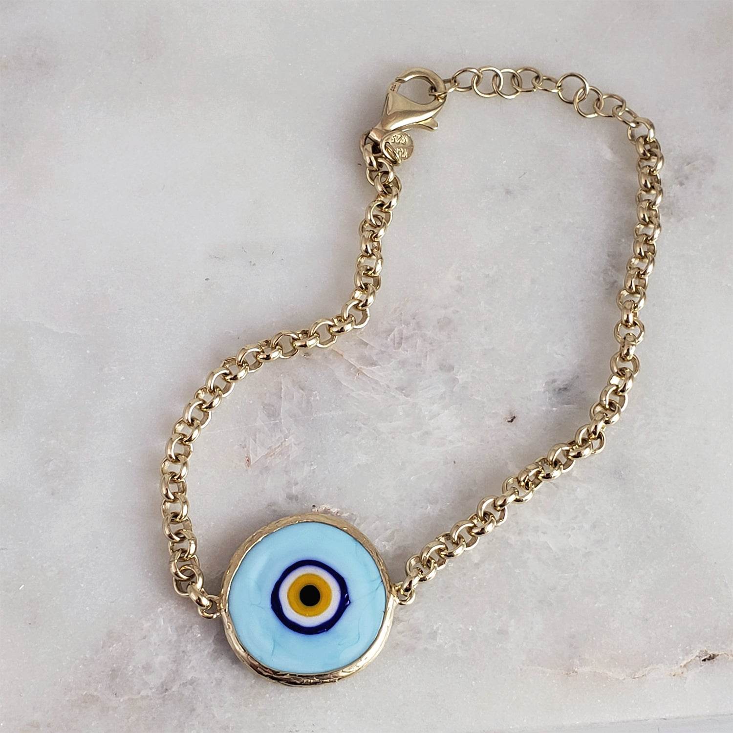 Gold over Sterling Silver Evil Eye Bracelet - TurkishBling
