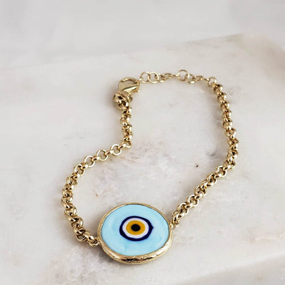 Gold over Sterling Silver Evil Eye Bracelet - TurkishBling