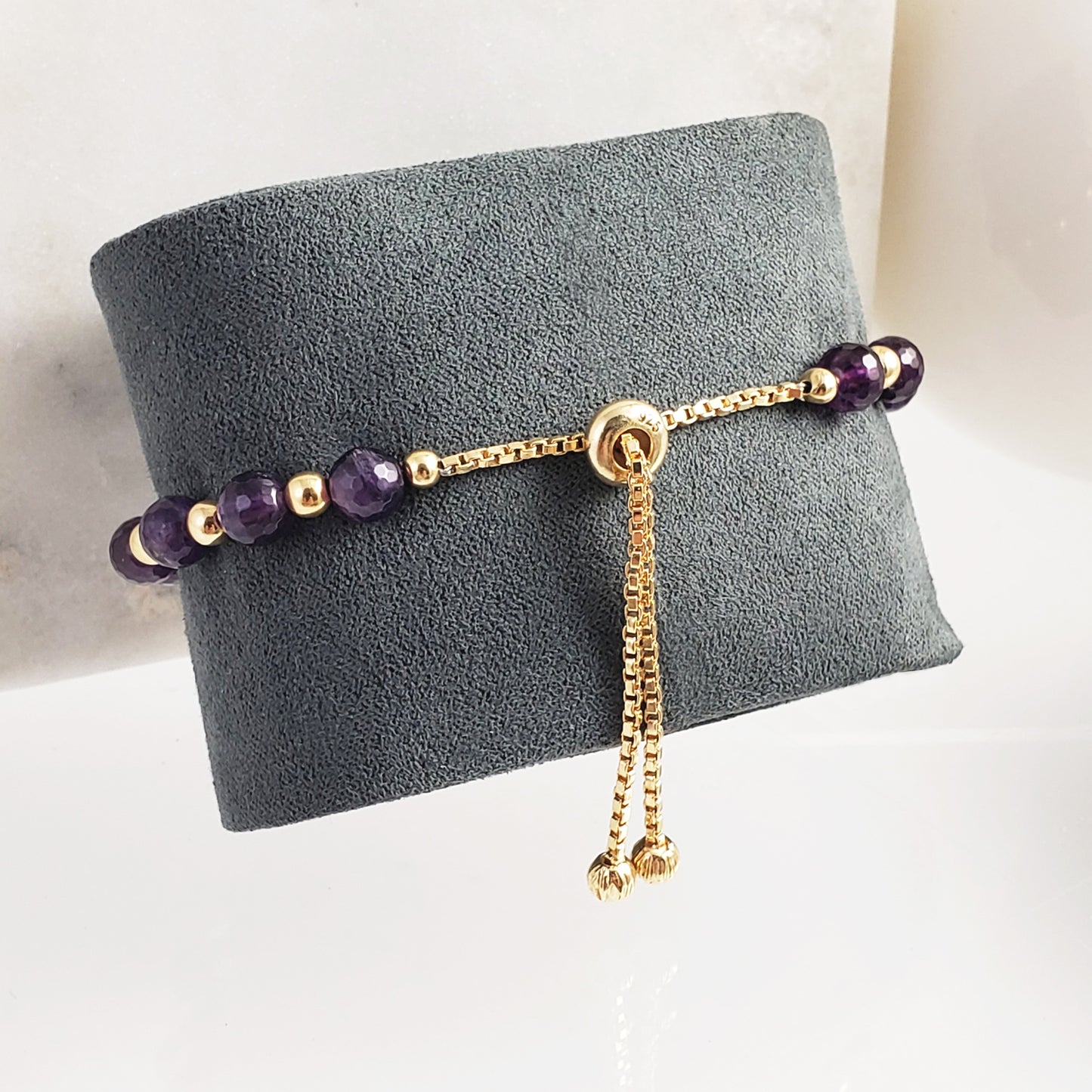 Gold Plated Amethyst Bead Cross Bracelet