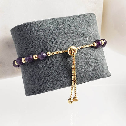 Gold Plated Amethyst Bead Cross Bracelet - TurkishBling