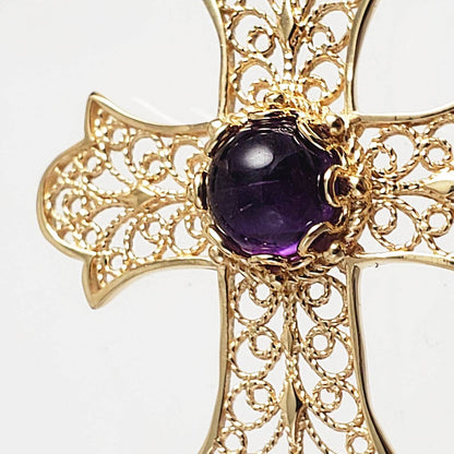 Gold Plated Amethyst Bead Cross Bracelet - TurkishBling