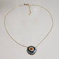 Gold over Silver Hand Painted Ceramic One of a Kind Evil Eye Necklace 18+2