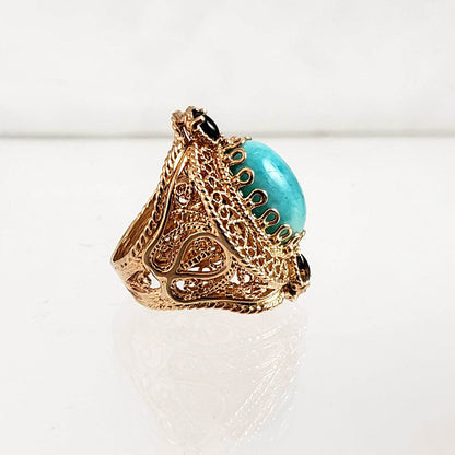 Filigree Genuine Amazonite and Amethyst Gemstone Ring - TurkishBling