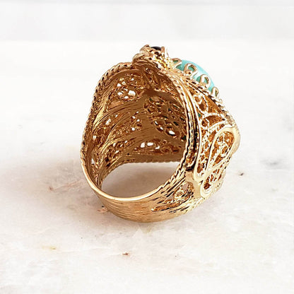 Filigree Genuine Amazonite and Amethyst Gemstone Ring - TurkishBling