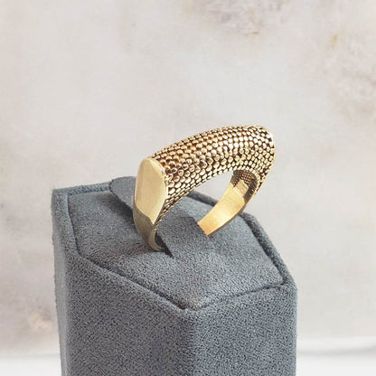 18K Gold Plated Polished & Textured Ring - TurkishBling