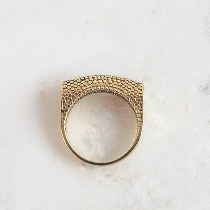 18K Gold Plated Polished & Textured Ring - TurkishBling
