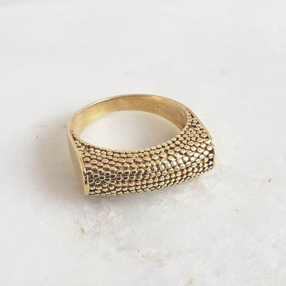 18K Gold Plated Polished & Textured Ring - TurkishBling