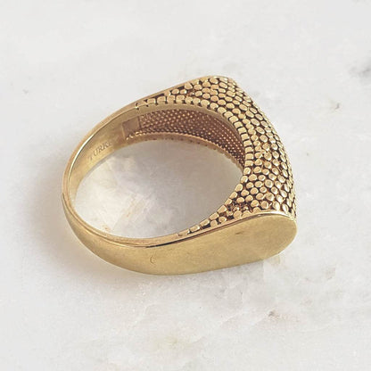 18K Gold Plated Polished & Textured Ring - TurkishBling