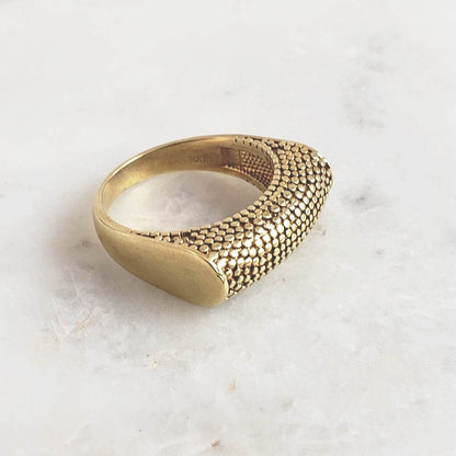 18K Gold Plated Polished & Textured Ring - TurkishBling