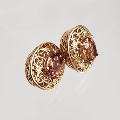 18K Gold Plated Gemstone Oval Stud Earrings - TurkishBling