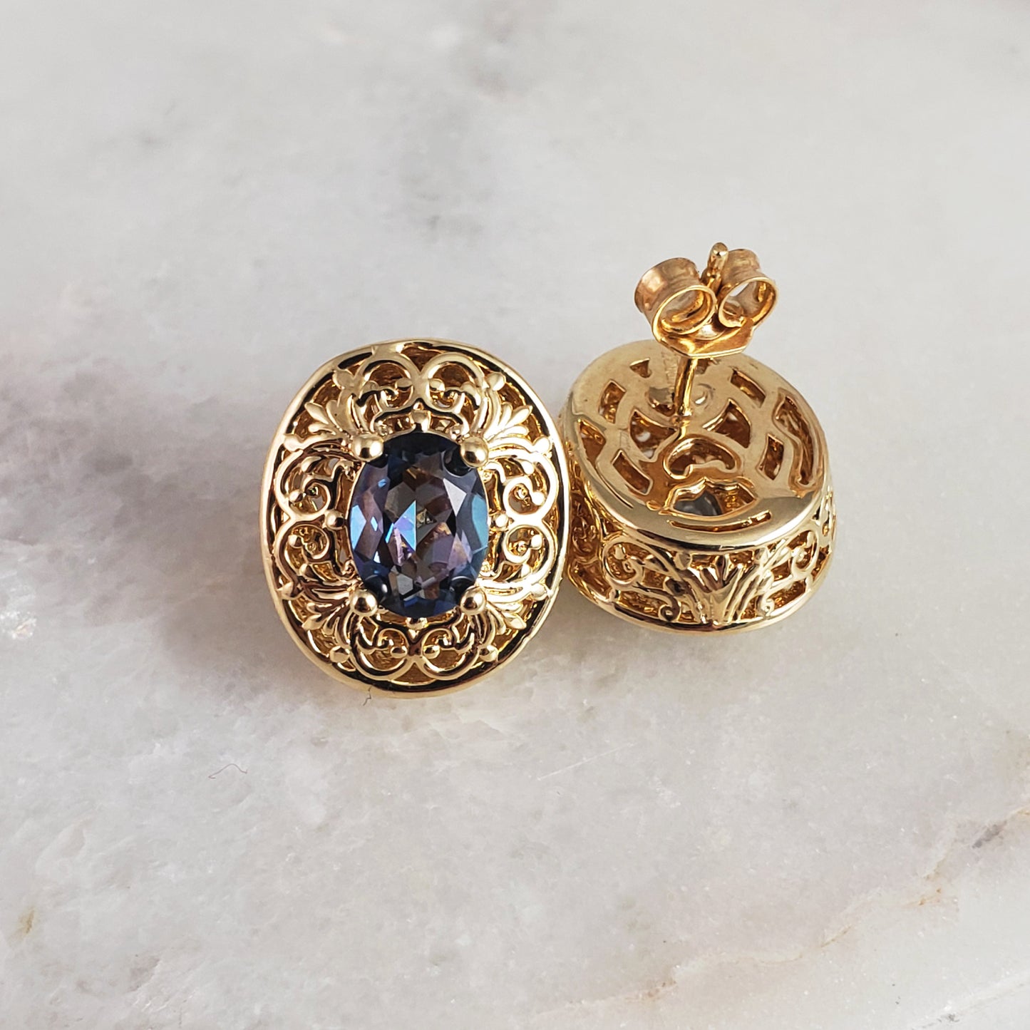 18K Gold Plated Gemstone Oval Stud Earrings