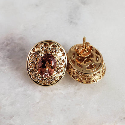 18K Gold Plated Gemstone Oval Stud Earrings - TurkishBling