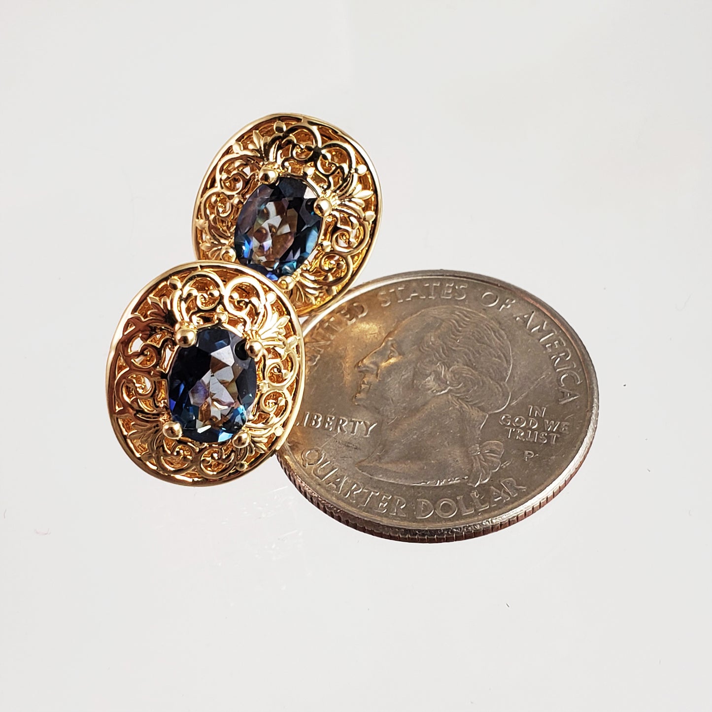 18K Gold Plated Gemstone Oval Stud Earrings